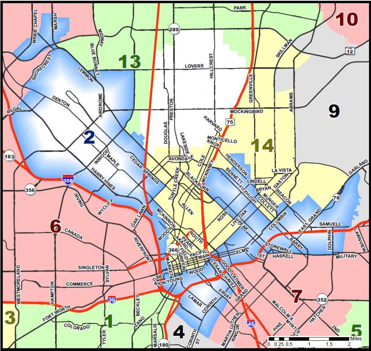 Dallas dewan kota daerah peta