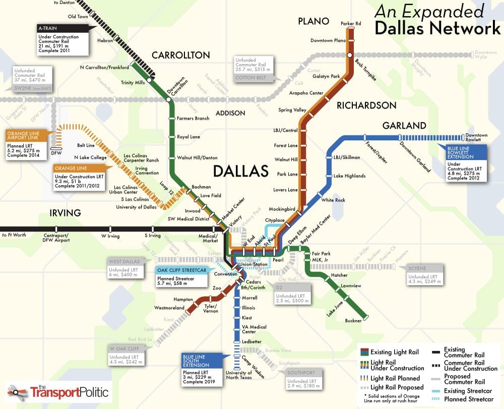 Dallas sistem kereta api peta